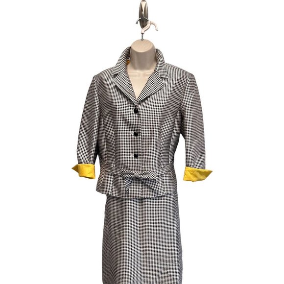 Rickie Freeman Teri Jon Wool & Silk Houndstooth Skirt Suit 80's Does 40's Retro - Picture 4 of 9